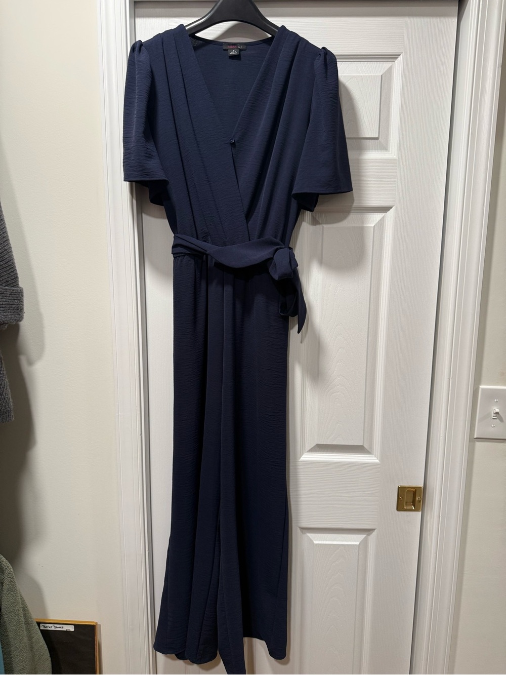 Navy Wrap Jumpsuit with Tie Waist